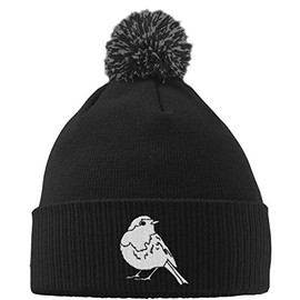Hippowarehouse Robin Embroidered Beanie Hat with Bobble Black