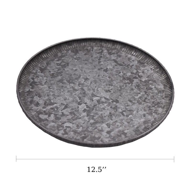 Funerom Round Galvanized Metal Tray Decorative Tray Corrugated Edges (12.6
