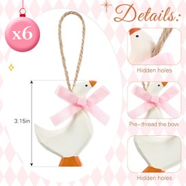 Bucherry 6 Set Wooden Goose Hanging Ornaments Cute Goose Figurines with Bows Christmas Hanging Decorations for Xmas Tree Holiday Indoor Outdoor Birthday Party Favor Supplies (Pink)