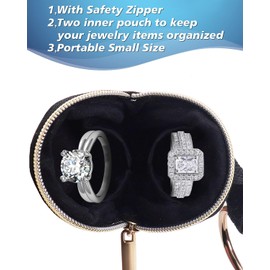 KONIDUN Portable Ring Organizer with Keychain, Corduroy Travel Ring Holder Storage Bag Pouch with Letter, Essential for Jewelry, Rings, Coins (J, Black)