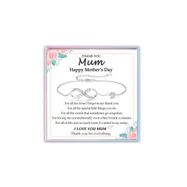 YBISNAIRE Mother's Day Mum Gifts, Silver Infinity Mum Bracelet Gifts for Mom Gift from Daughter Son to Mummy Mama Bracelet Presents for Mothers Day Jewellery Gift for Mom