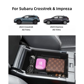 LANGBEAN Center Console Organizer for 2024 2025 Subaru Crosstrek & Impreza, ABS Armrest Storage Box with Car Tissue Holder, Middle Console Tray Organize, Armrest Insert Container Pallet, Black