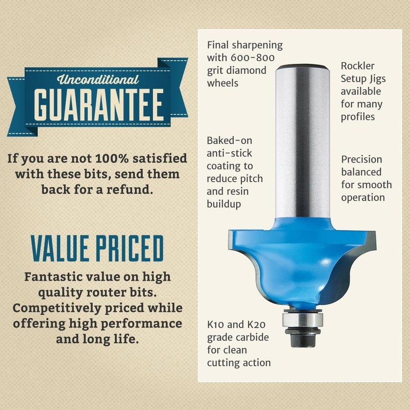 Hinge Mortising Router Bit 1/2" Diameter x 3/4" Height (1/4"