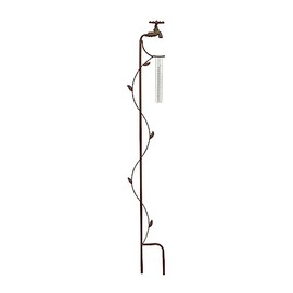 MAISONICA Rain Gauge - Tap Design Garden Stake - Distressed Brown Metal w Glass Gauge