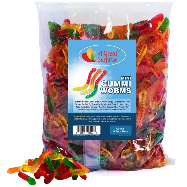 Gummy Worms Bulk - Mini Gummi Worms , Bulk Candy Gummies 5 LB