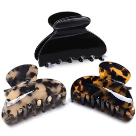 FSMILING Medium Hair Claw Clips For Fine Hair,Nonslip Small Claw Hair Clips For Women Thin Thick Hair,Celluloid Tortoise Hair Clip Jaw Claw Clamp Clutcher,Black, tortoise, light tortoise