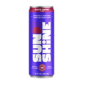 Sunshine Sparkling Energy Drink, Black Cherry with Daily Essential Vitamins, 360mg of Electrolytes, 70mg of Natural Caffeine, 12oz (Pack of 12)