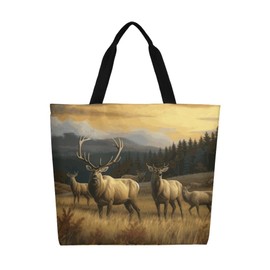 Muishi Elk Canvas Tote Bag Large Women Casual Shoulder Bag Handbag Reusable Beach Shopping Grocery Bag For Outdoors