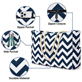 Becokan Beach Bag Large Beach Tote Bag for Women Waterproof Sandproof Swim Pool Bag With Zipper