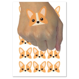Peeking Corgi Dog Temporary Tattoo Water Resistant Fake Body Art Set Collection - 54 1" Tattoos (1 Sheet)