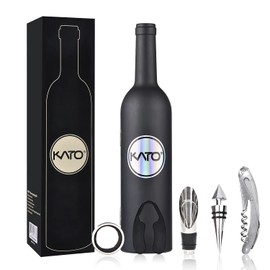 Set di accessori per vino - Kit cavatappi apribottiglie per vino, anello antigoccia, tagliacarte, versatore vino e tappo per sacchetti, regalo di San Valentino perfetto per gli amanti del vino, nero