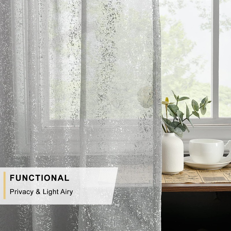 TERLYTEX Silver Curtains for Living Room, Metallic Silver Foil Sparkle