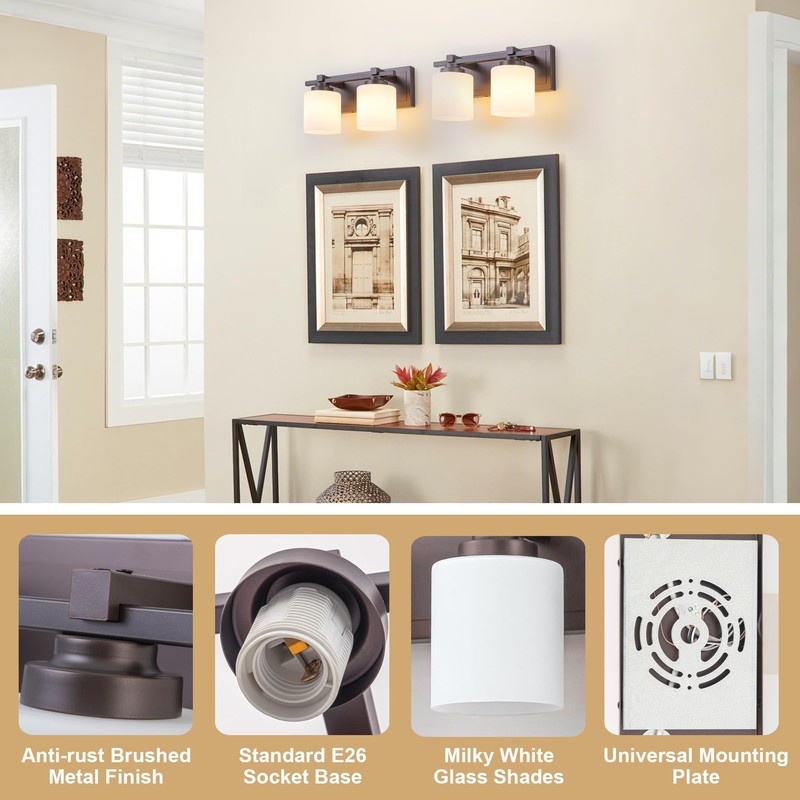 BrkNit 2 Light Modern Bathroom Light Fixtures Over Mirror, Bronze