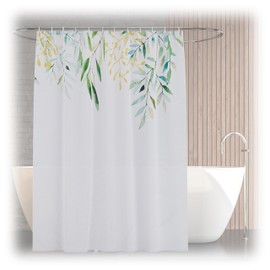 Relaxdays Shower Curtain Plants, Bathroom Curtain 180 x 200 cm, Anti-Mould, Washable, 12 Rings, Bath Curtain, Multicoloured