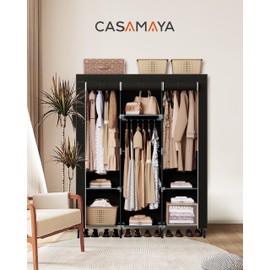 CASAMAYA Clothes Rack, Portable Closet, 51.2 Inch Large Capacity Wardrobe Closet with Cover, Clothes Storage Organizer with Shelves and 3 Hanging Rods, Easy to Assembly, Black PCT203B01