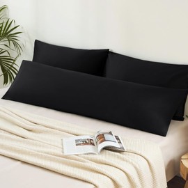 Aisbo Cushion Cover 40 x 145 cm, Set of 2 - Side Sleeper Pillow Cover 40 x 145 cm, Black with Zip Made of Microfibre, Soft, Oeko-Tex Pillowcase 145 x 40 cm for Side Sleeper Pillow
