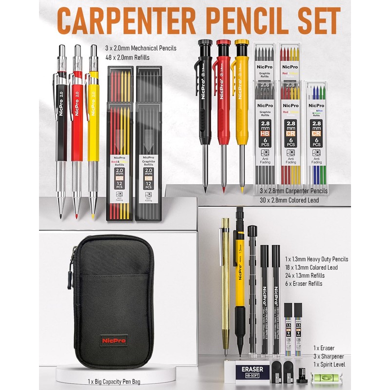 Nicpro 28 Pack Carpenter Pencil Set with Sharpener, Mechanical Carpenter
