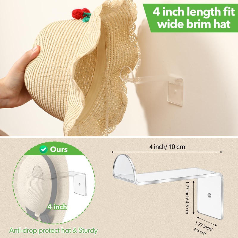Beeveer 8 Pcs 4 Inch Hat Hooks for Wall Cowboy