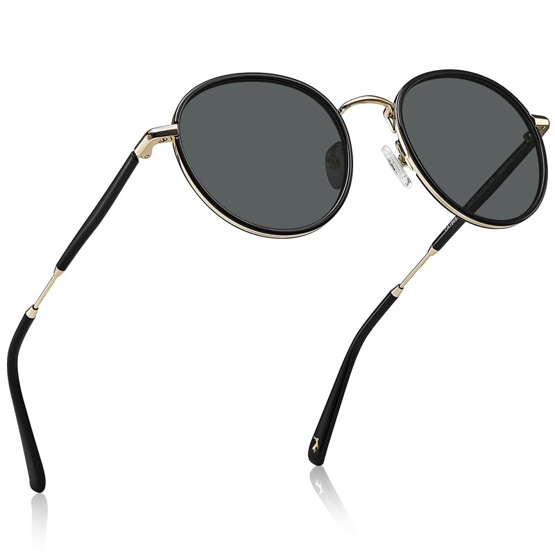 Carfia Polarised Ladies Sunglasses, UV400 Retro Round Glasses, for Leisure,