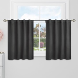 BGment Dark Grey Cafe Blackout Curtains 36 Inch Length for Half Windows - 34 x 36 inch Curtains Rod Pocket and Back Tab Thermal Insulated Room Darkening Short Curtains for Kitchen, 2 Window Panels