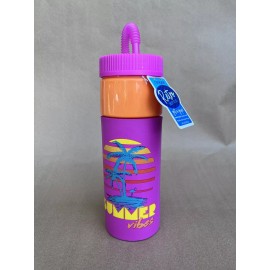 Cool Gear 24oz Plastic Retro Squishy Water Bottle Summer Vibes Pink w/Foam Grip