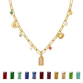 Sundurich 14k Gold Plated Necklace for Women Trendy Birthstone Necklace for Women Green Cubic Zirconia Pendant Charm Necklaces Birthday Gifts Waterproof Jewelry 4