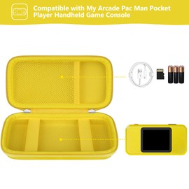 Supmay Hard Travel Case for My Arcade Pac Man Pocket Player Handheld Game Console, Portable Video Game System Handheld Game Protection Case with Mesh Pocket for Batteries and USB-C Cable, Yellow