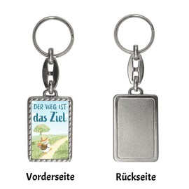 Duck on Travel Keyring with Border with Saying Der Weg ist das Ziel Goose Motif Ideal for Hiking Nature Lovers Dream Companion Travel Joy Perfect for Holidays, multicoloured