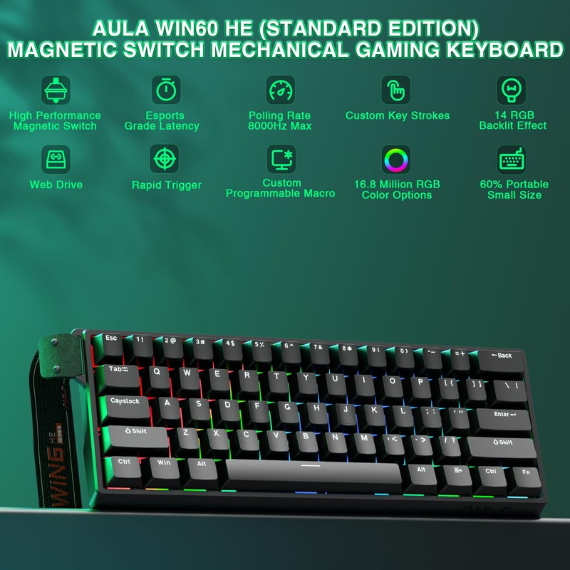 Aula WIN60 HE - 60% Mechanical Gaming Keyboard Wired, Magnetic