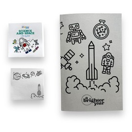 A Brighter Year Space Edition Bundle - Adult Mini Coloring Book (3" x 3", 50 Pages), Lined Notebook, & Post It Notes (25-3” x 3”) Stress & Anxiety Relief - for Mindfulness, Relaxation, Gift, Travel