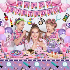 237 Pcs Spa Party Decoration Makeup Birthday Party Supplies Makeup Party Tableware Paper Dinnerware Makeup Theme Favors for Princess Sweet Make up Birthday Party Decoration Baby Shower Serves 20