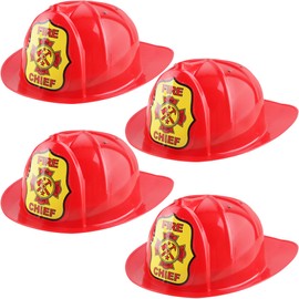 Flotory 4 Pcs Kids Firefighter Hat Plastic Red Fire Chief HatFireman Helmet Costume Accessory for Cosplay Firefighter Party Favors Dress Up (Color Style 1)