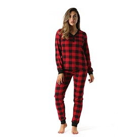 #followme Buffalo Plaid 2 Piece Base Layer Thermal Underwear Set for Women 6372-10195-NEW-RED-L