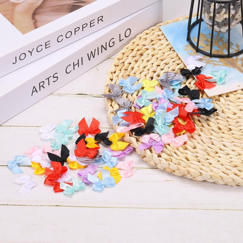 sourcing map 150Pcs Mini Ribbon Bow 1" Mini Fabric Satin