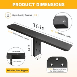 Hidden Countertop Support Bracket 16 Inch 2 Pack Heavy Duty Granite Support Bracket for Kitchen Island Bar Top Countertop