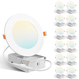 Amico 12 Pack 4 Inch 5CCT Ultra-Thin LED Recessed Dimmable Ceiling Light with Junction Box, 2700K/3000K/3500K/4000K/5000K Selectable, 10W Eqv 60W, 800Lumens, High Brightness Downlight - ETL&FCC