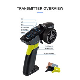 havcybin Turbo Racing 91803G-VT RC 2.4GHz 3CH Radio Transmitter Remote Controller with 4CH Receiver for RC Car Boat (91803G-VT)