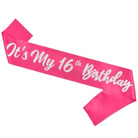Hot Pink It's My 16th Birthday Sash Funny Birthday Sash 16th Birthday Gifts for Girls with Glitter Letter Silver