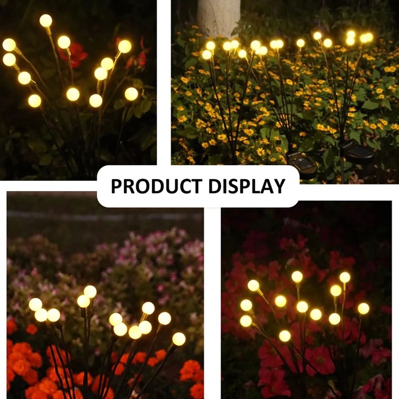 2 Pack Solar Powered LED Lights Firefly Lights Waterproof Outdoor