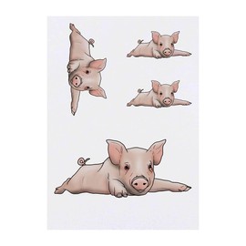 4 x 'Lazy Piglet' Temporary Tattoos - Water Resistant, Skin-Safe, Non-Toxic Transfers, Mixed Sizes (TO00044551)