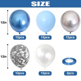 60Pcs/Pack Blue Silver Latex Balloons Set, Blue and White Birthday Decoration, Metallic Blue Confetti Balloons for Boy Men Birthday Baby Shower Wedding Party Decor (Blue)