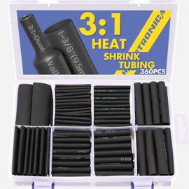 haisstronica 360PCS Heat Shrink Tubing,3:1 Ratio Adhesive Lined Marine Heat Shrink Tube Kit 8 Sizes(3/32"-5/8") Black