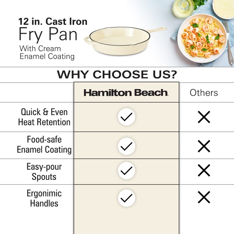 Hamilton Beach Enameled Cast Iron Fry Pan 12-Inch Cream, Cream