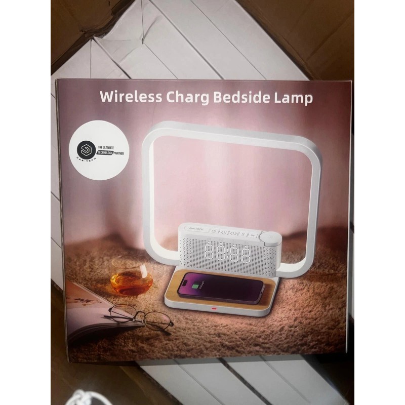 UAETECH Dual Alarm Clock Bedside Table Lamp with Fast Wireless