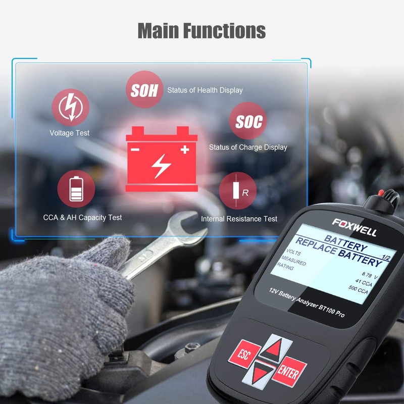 FOXWELL Car Battery Tester Analyzer BT100 Pro 12V Automotive 100-1100CCA