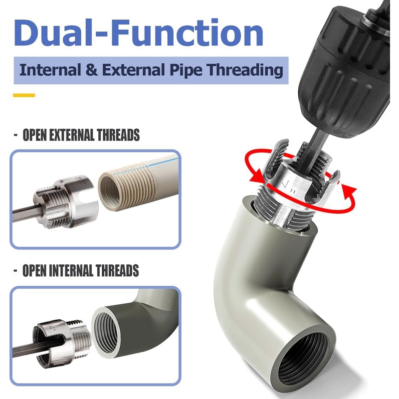 PVC Pipe Threader 7PCS Kit with Step Drill Bit, 1/2"