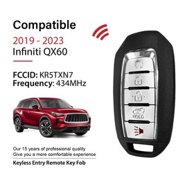 Keylessbest Replacement for 2019 2020 2021 2022 2023 Infiniti QX60 SUV Key Fob Remote Control KR5TXN7 5 Buttons 4A 434MHz