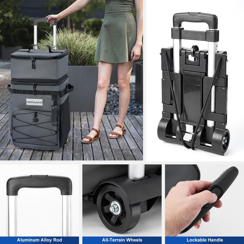 Odoland 48/72 Cans Soft Cooler with Wheels and Handle Collapsible