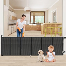 Upgrade 120 inch Retractable Baby Gates, EZIGO Extra Wide Baby Gate for Large Openings Extra Long Baby Gates for Kids or Dog Gate Child Safety Gate for Stairs Hallways Doorway Indoor Outdoor, Black