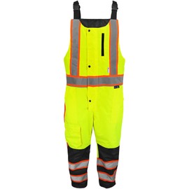 Global Glove High-Visibility Insulated Winter Bibs with Durable Water-Resistant Finish, Yellow/Green with Orange Trim and Reflective Material, Size 4XL/5XL